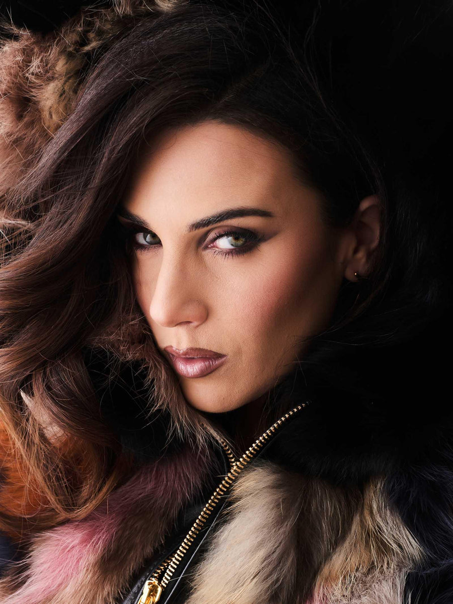 Pelliccia volpe Yes London multicolor con inserti neri in pelle LC2012 MULTI Yes london 