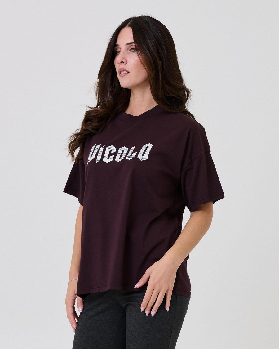 T-Shirt over Vicolo vino con stampa "Vicolo" effetto used RF0257 VINO Vicolo 