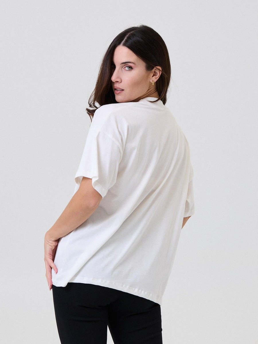 T-Shirt over Vicolo bianca con stampa "The Devil's Mood" in velluto RF0347 BIANCO Vicolo 