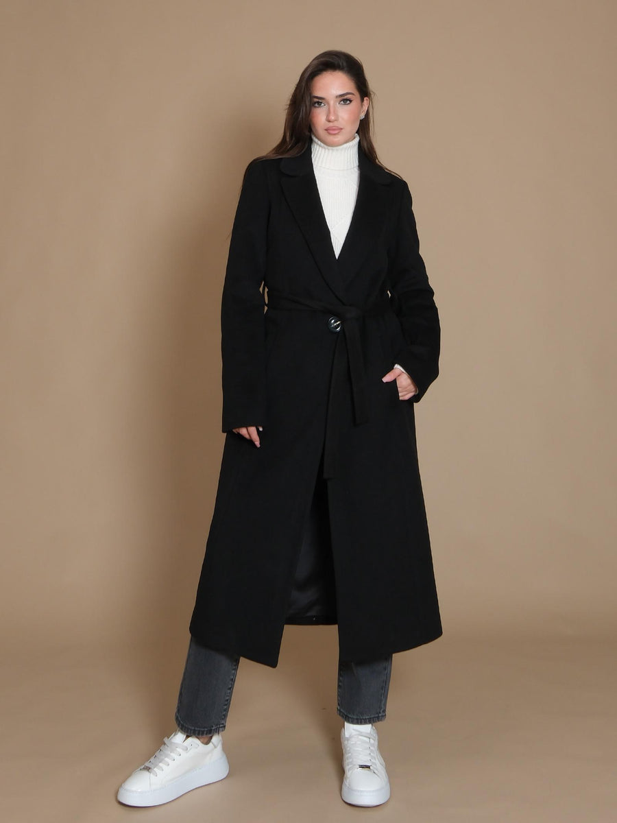 Cappotto Armoire lungo a vestaglia con tasche a filo nero SP196 NERO Armoire 