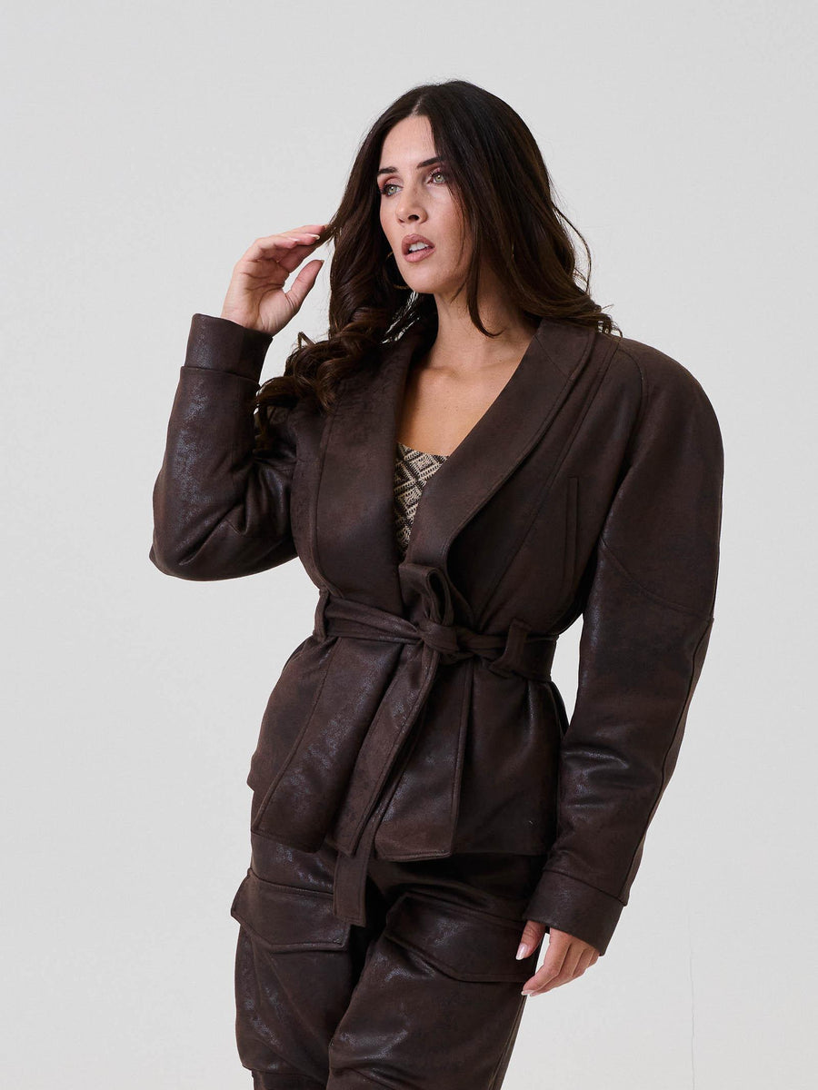 Giubbino Bohemian Vì marrone effetto vinted SDBO5019 BROWN Bohemian V 