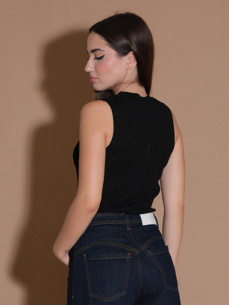 Canotta nera in maglia a costine con lurex D79306 NERO Silence Limited 