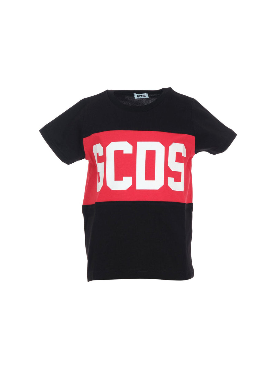 T-Shirt Gcds nera con banda orizzontale rossa 2329JF1 99 GCDS 