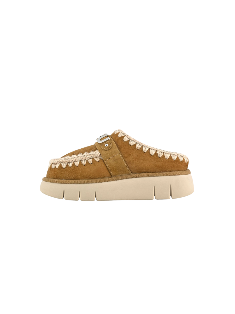 Mou " Bounce Clog Suede - Letter Logo" cognac MU.FW531001A COG Mou 