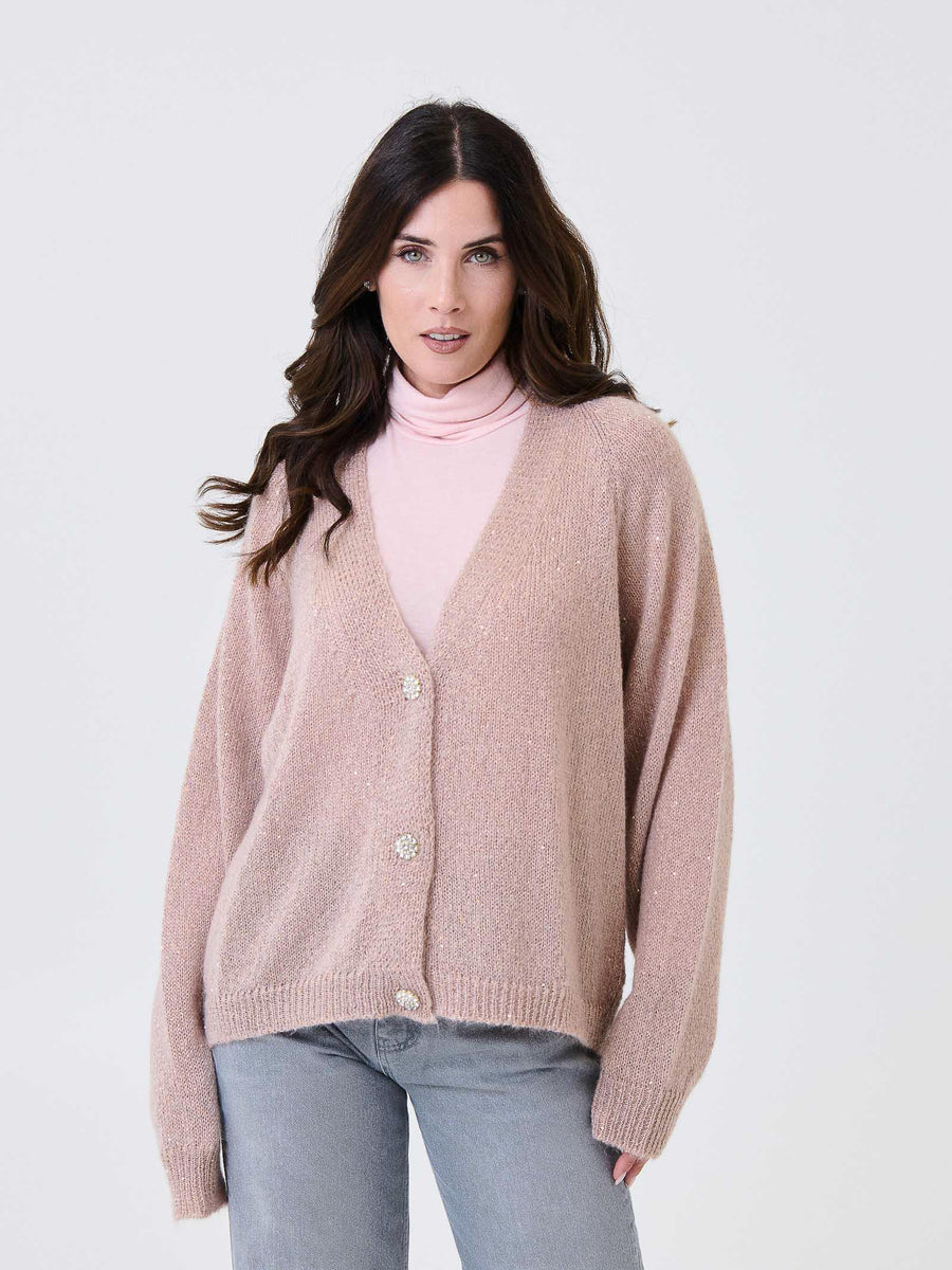 Cardigan in filo lurex Kontatto nude con bottoni gioiello 3M0976C NUDE kontatto 