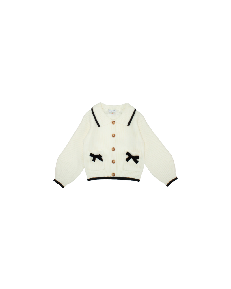 Cardigan da neonata Tobetoo bianco con dettagli fiocchi neri TN1180W25 LAT Tobetoo 