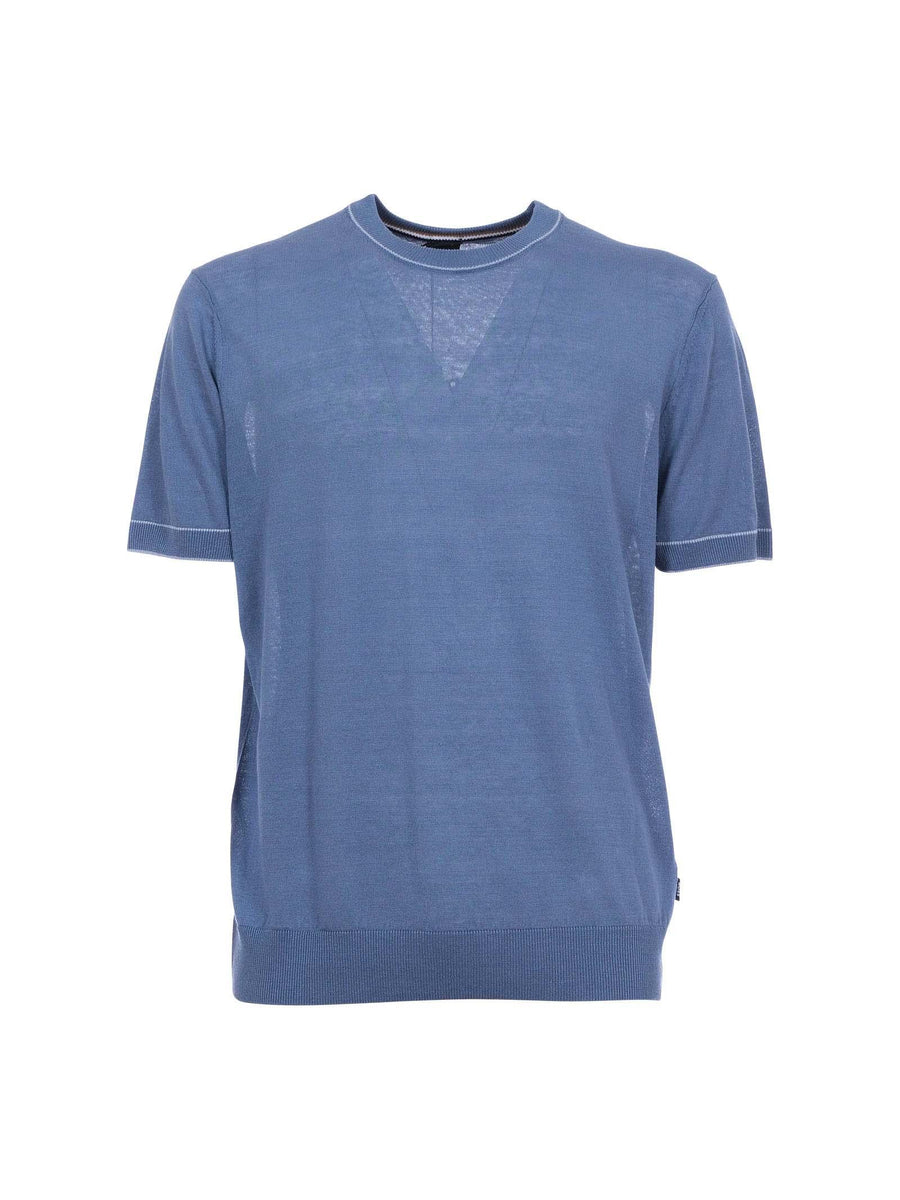 Maglia Boss azzurra in misto lino con profili 50537639 459 Boss 