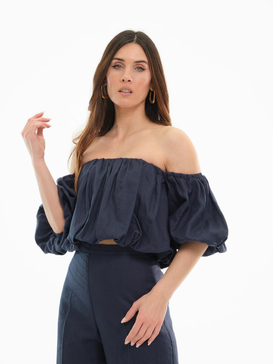 Top cropped Bohemian Vì  blu navy monospalla TOP201 NAVY Bohemian V 