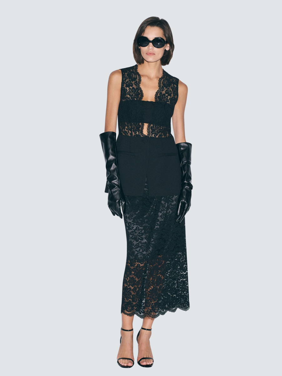 Gonna lunga Imperial nero in pizzo con spacco e cintura GMK5KMA NERO Imperial 