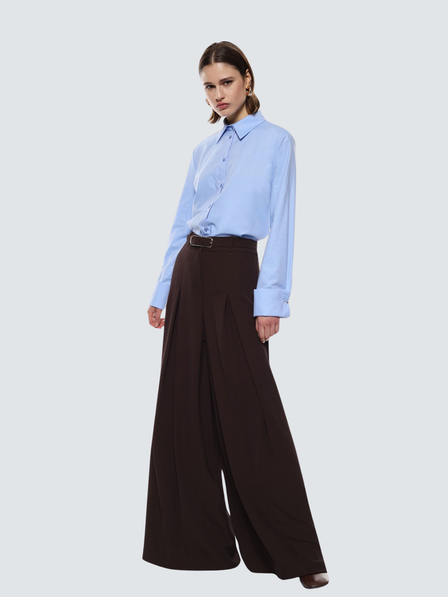 Pantalone ampio a vita alta Imperial moro con pinces e cintura PEZ3KERC MORO Imperial 