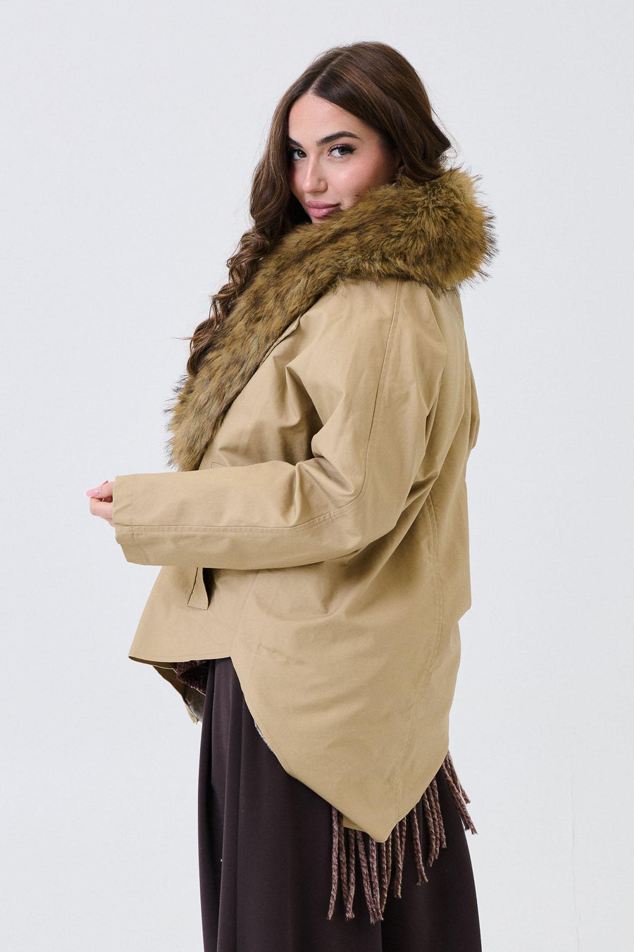 Giubbino Armoire beige con ecopelliccia e cardigan removibili 26296 BEIGE Armoire 