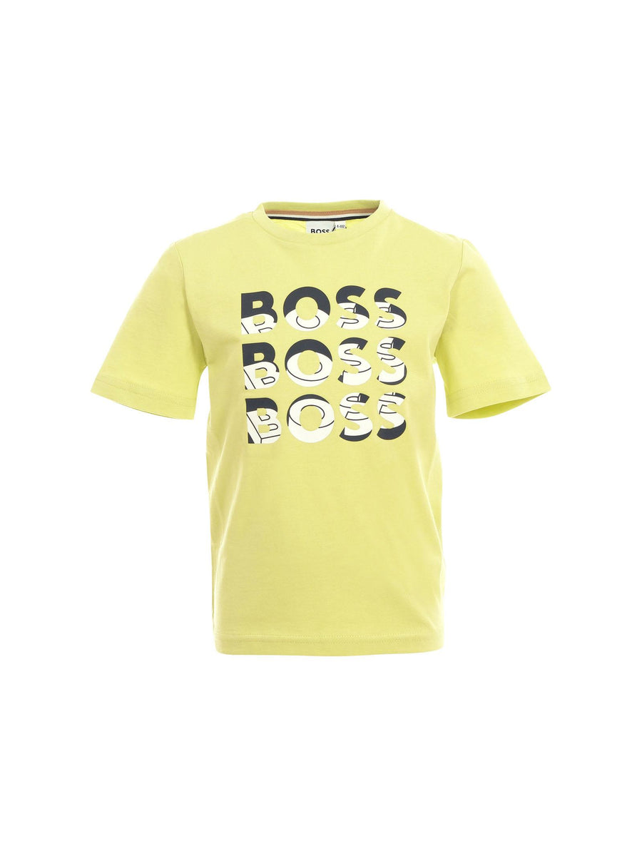 T-Shirt Boss verde con maxi logo ripetuto frontale J52038 607 Boss 