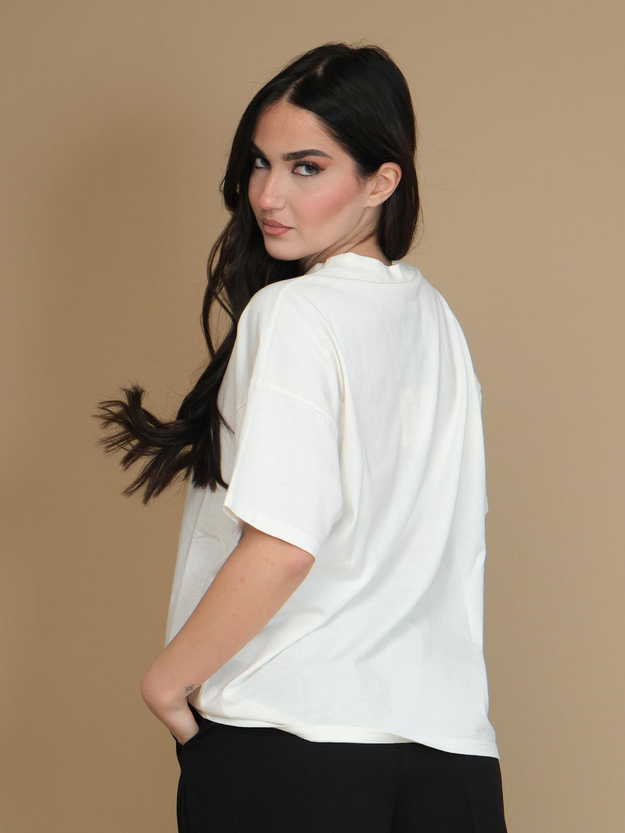 T-Shirt over Vicolo bianca con stampa volto bianco e nero RS0315 BIA Vicolo 