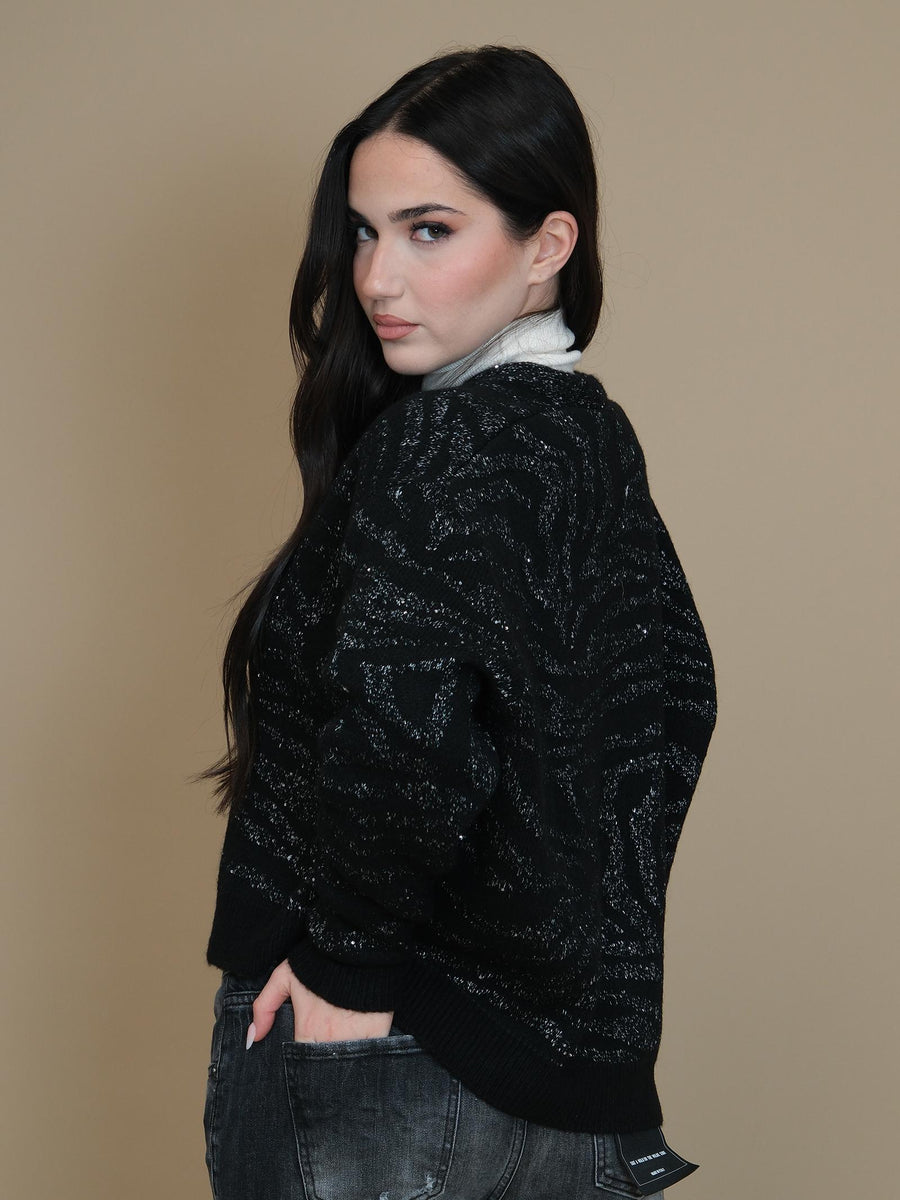 Cardigan Vicolo nero con motivi zebrati effetto glitterato 77175S NERO Vicolo 