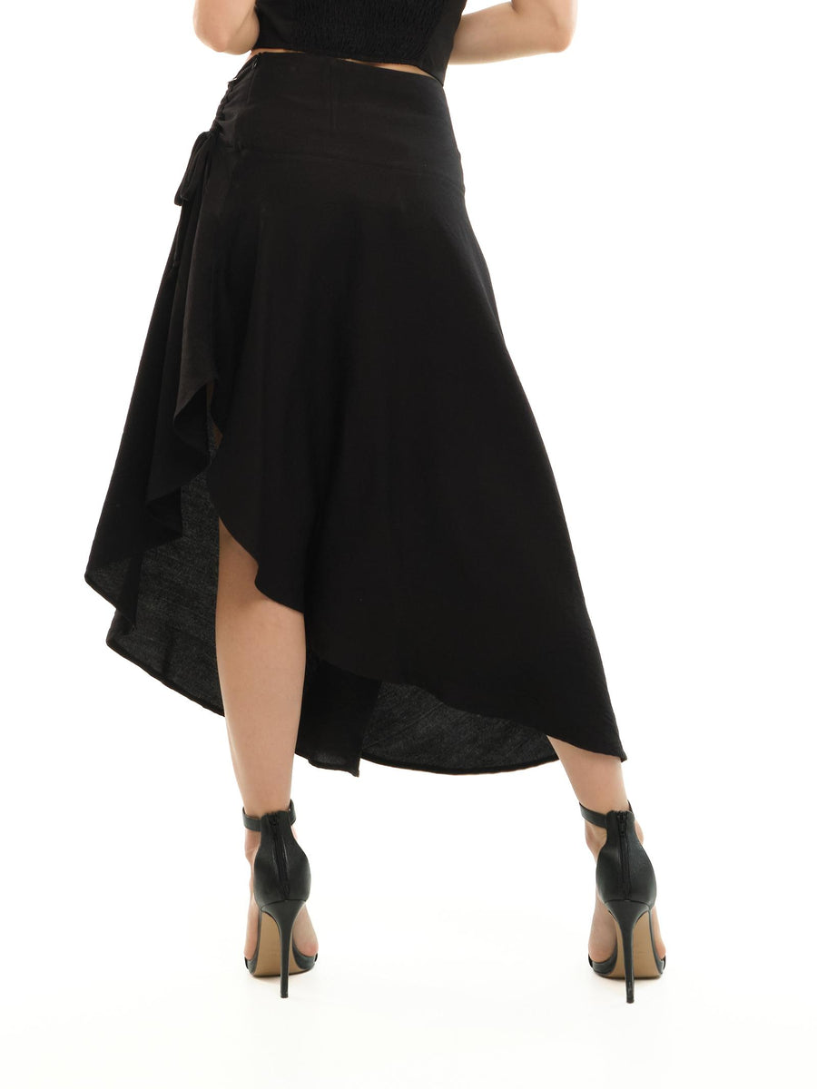Gonna midi arricciata Dixie nera con spacco asimmetrico e coulisse regolabile GCZNJRE NERO Dixie 