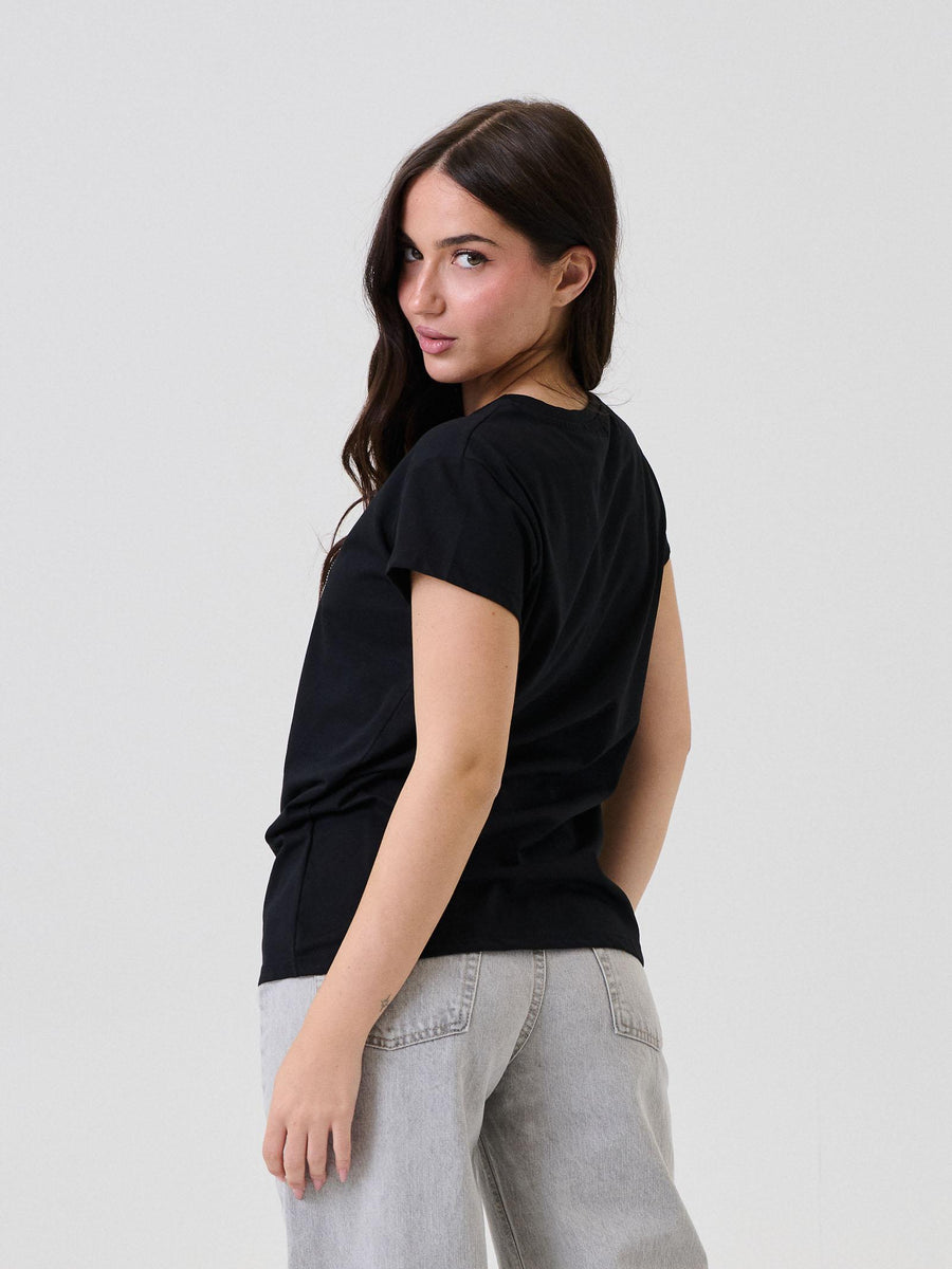T-Shirt Vicolo nera con bassotto in strass RF0109 NE Vicolo 