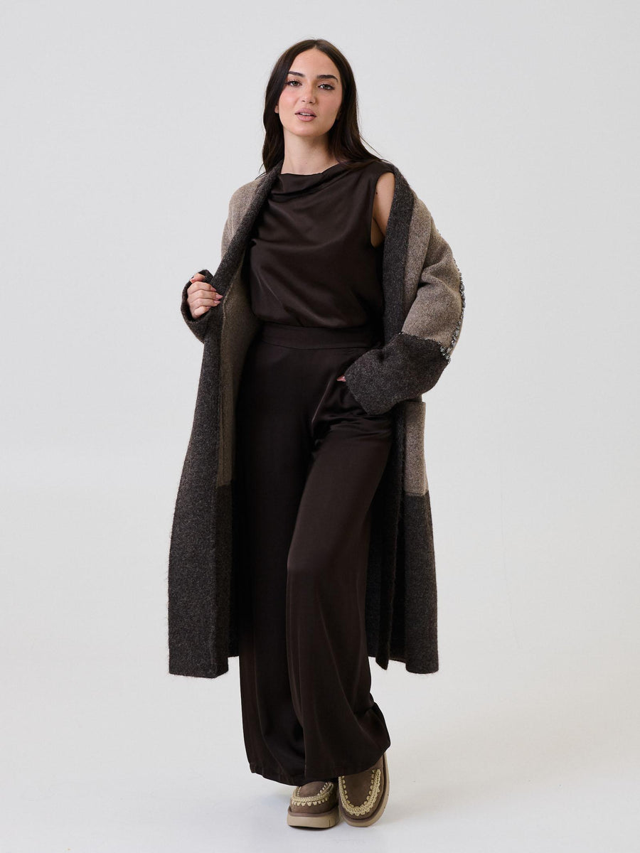 Pantalone ampio Armoire marrone scuro a vita alta C206P22R MOKA Armoire 