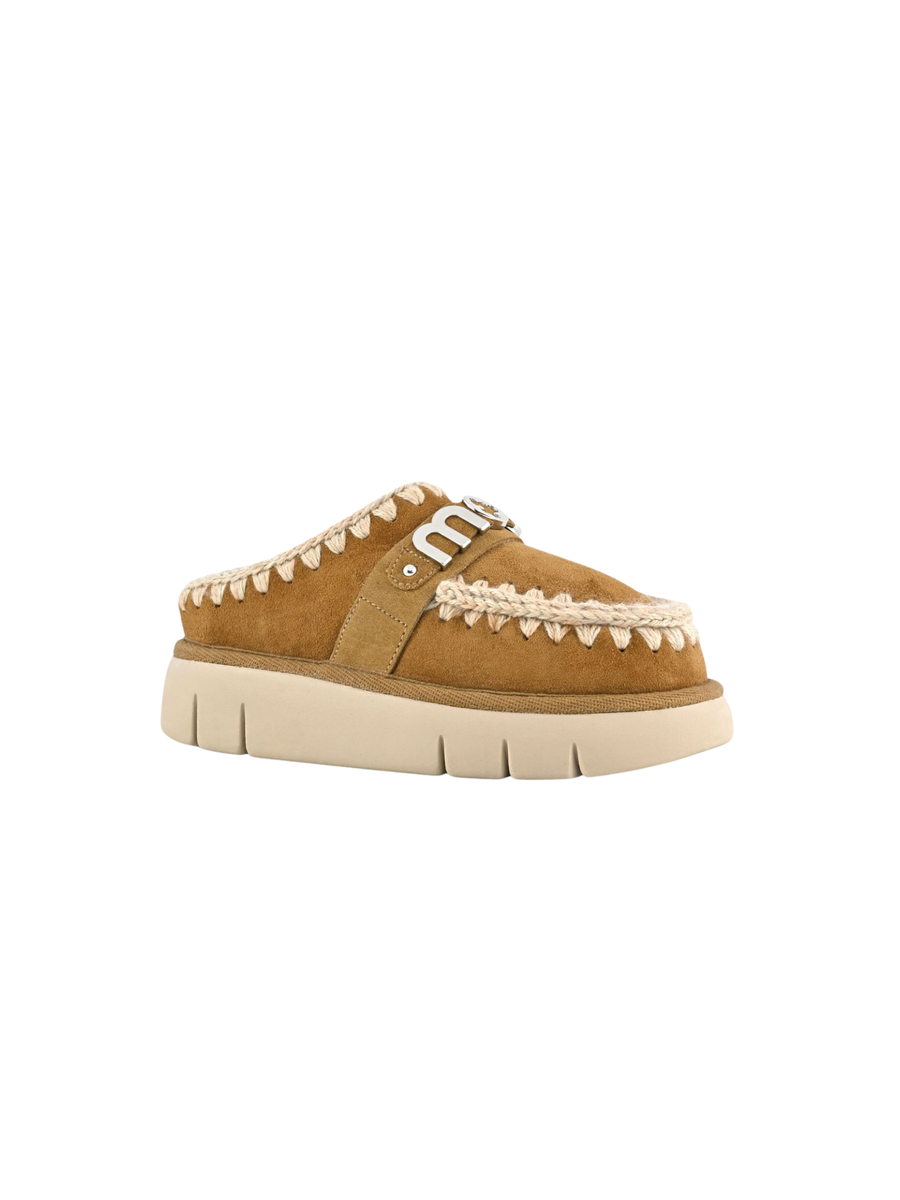 Mou " Bounce Clog Suede - Letter Logo" cognac MU.FW531001A COG Mou 