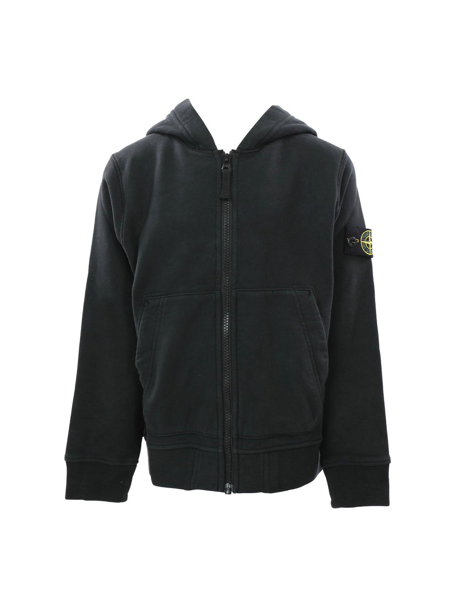 Felpa nera con patch logo, cappuccio e zip integrale 791660720 V0029 Stone Island 