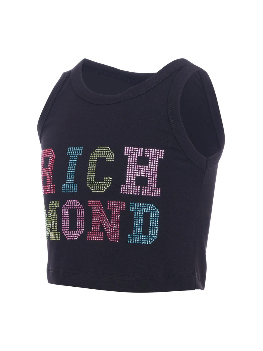 Top John Richmond nero con maxi logo brillantinato RGP25211CN BLACK John Richmond 