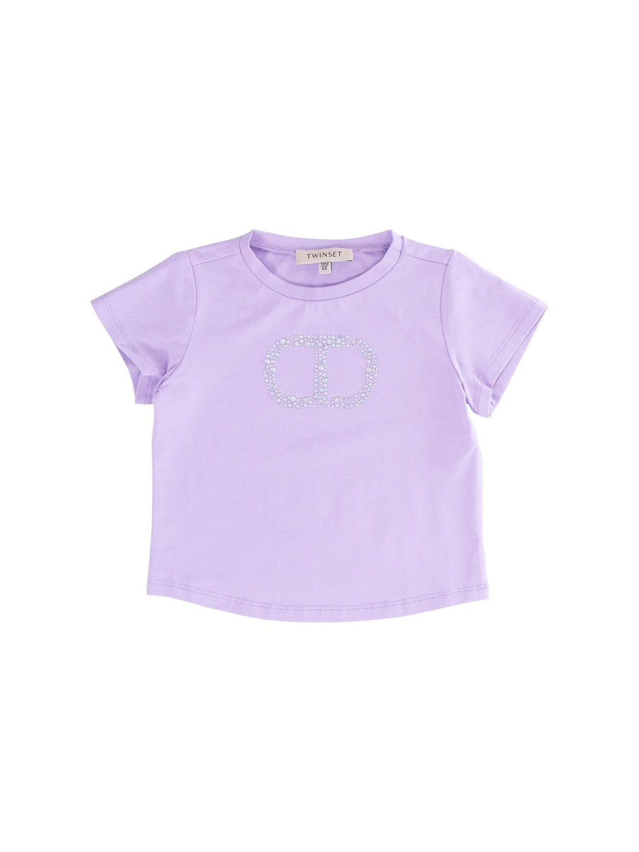 T-Shirt Twinset viola con logo iconico con strass 251GJ2485 11862 Twinset 