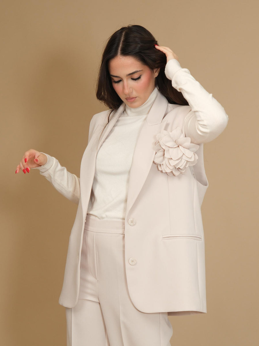 Maxi gilet Imperial vaniglia con maxi spilla fiore removibile L9990007S VANIGLIA Imperial 