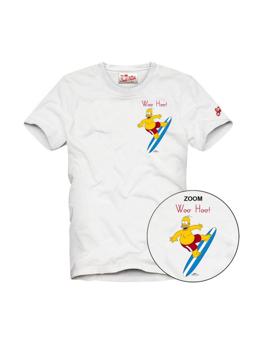 T-Shirt Saint Barth bianca "Woo Hoo!" Homer surfista TSHM001 02575H MC2 SAINT BARTH 