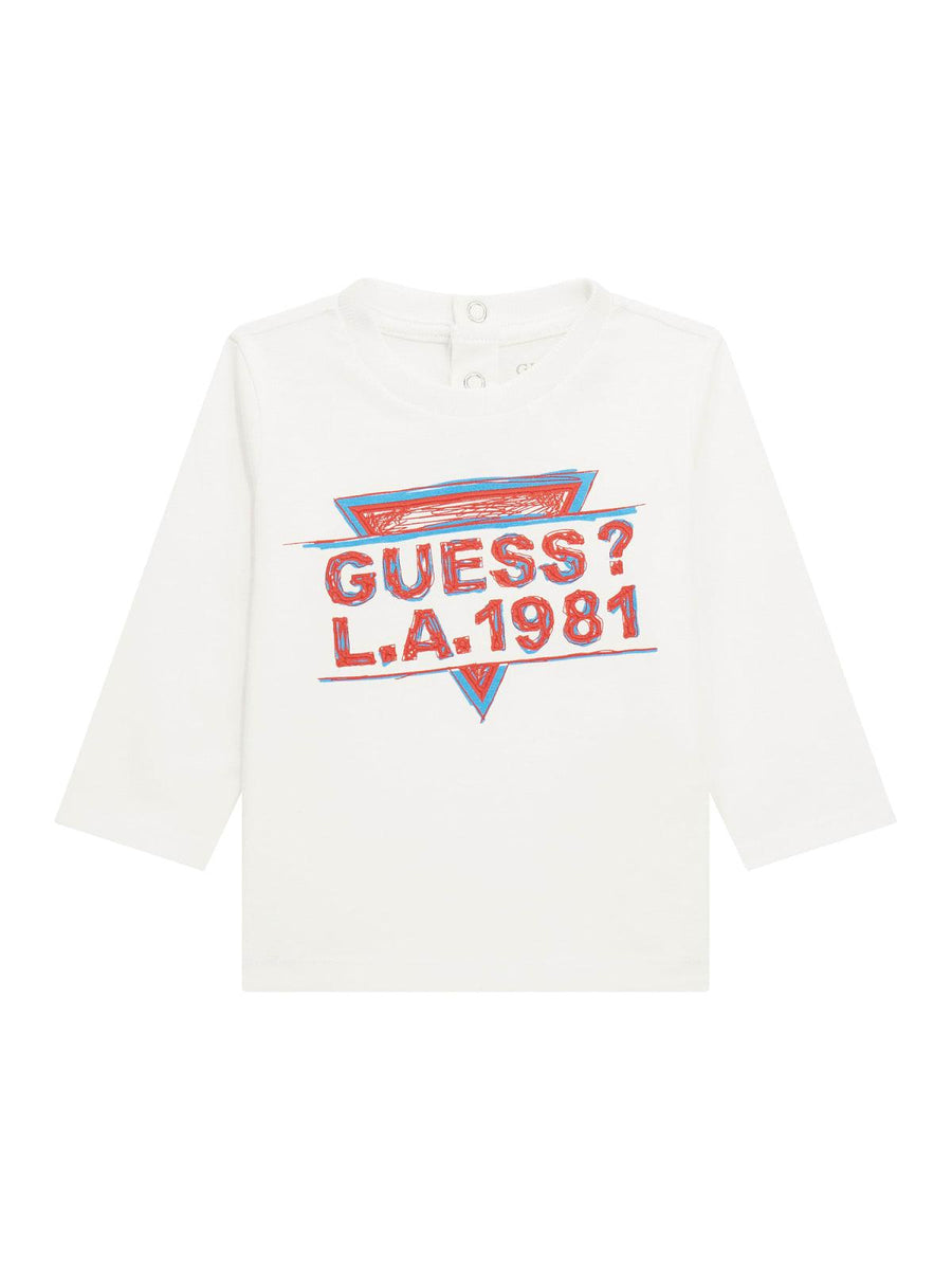 T-shirt Guess manica lunga bianca logo Guess L.A. 1981 I4YI03K8HM4 G011 Guess 