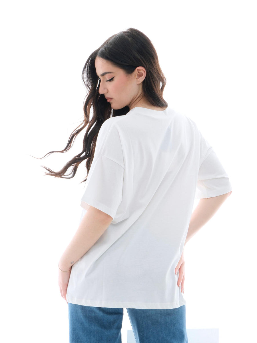 T-Shirt over Vicolo bianca con stampa "top crew" RD0226 BIA Vicolo 