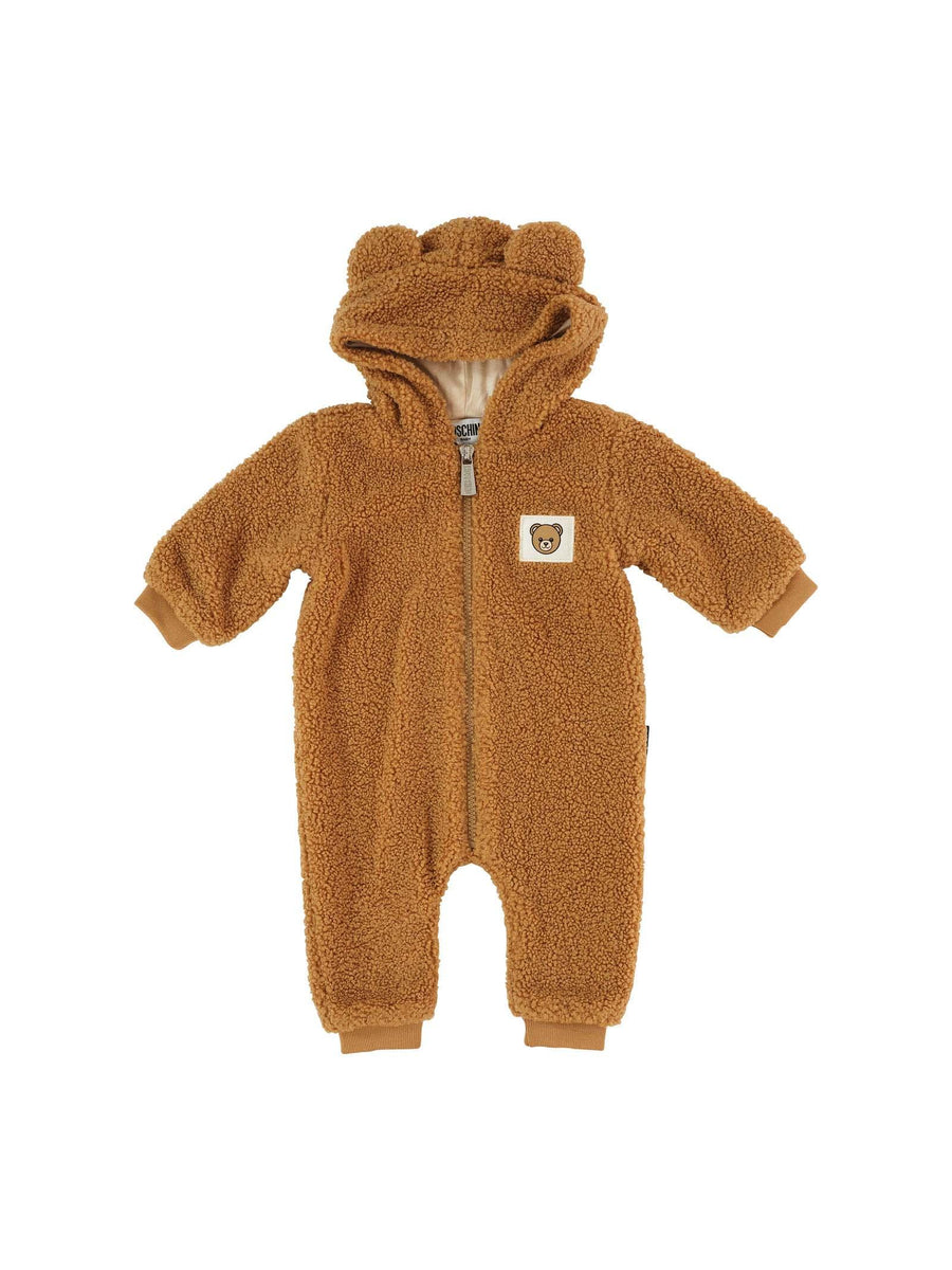 Tutina con cappuccio Moschino caramello con cappuccio e orsetto teddy MUT04C 20351 Moschino 