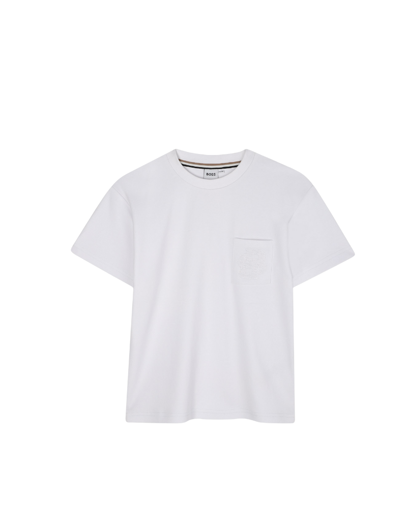 T-Shirt Boss bianca con taschino e logo tono su tono J52377 10P Boss 