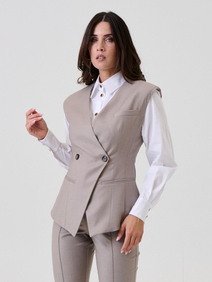 Gilet strutturato Bohoemian Vì taupe doppiopetto SDBO5013 TAUPE Bohemian V 