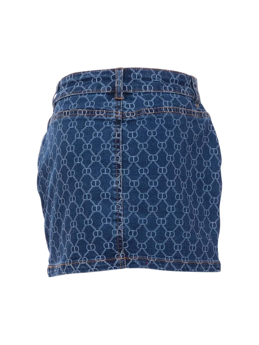 Gonna Twinset blu in denim con logo geometrico all over 251GJ2511 12281 Twinset 