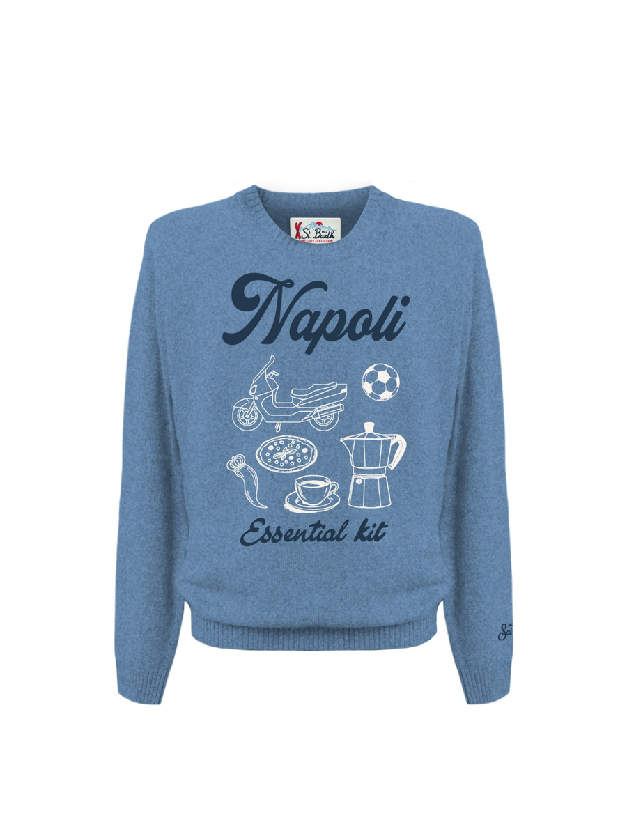 Maglione "00 emb" Saint Barth azzuro con stampa "Napoli essential kit" HER0001 02915I MC2 SAINT BARTH 
