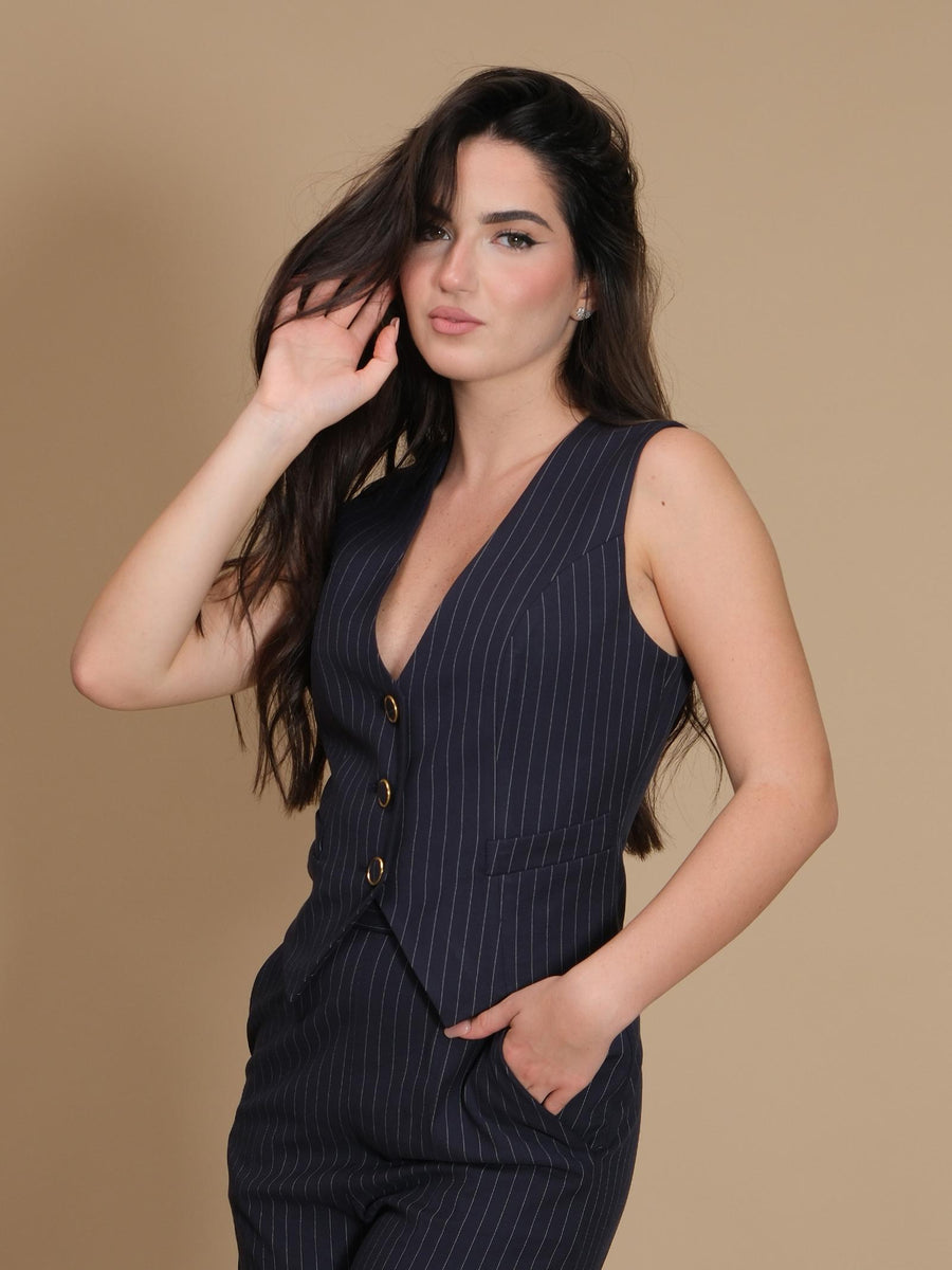 Gilet Silence Limited gessato con bottoni blu GIL580 BLUMACRO Silence Limited 