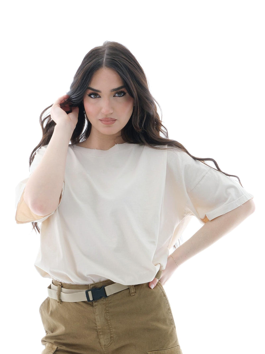 T-Shirt over Vicolo beige con strappi UD0031 BEI Vicolo 