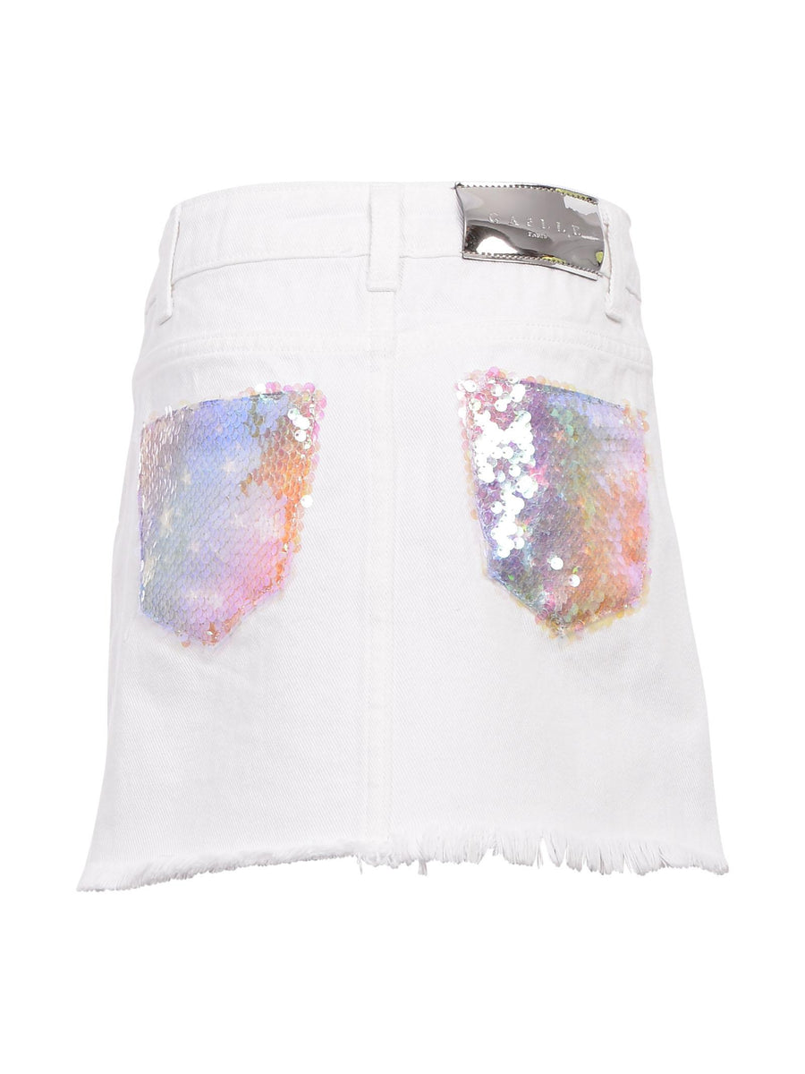 Gonna in denim bianca con paillettes multicolor GD0634 WHI Gaelle 
