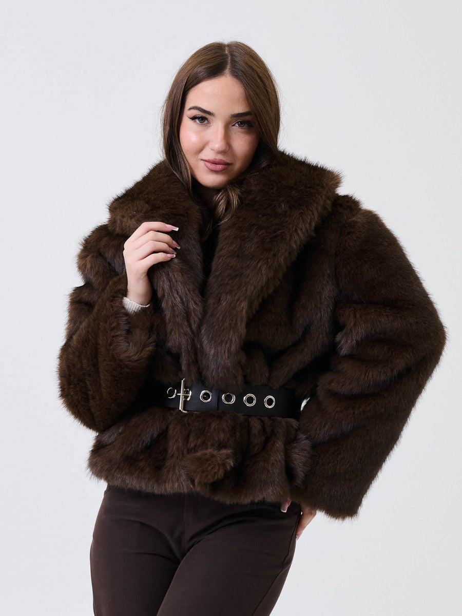 Ecopelliccia Armoire moro con cintura in coordinato 050 MORO Armoire 