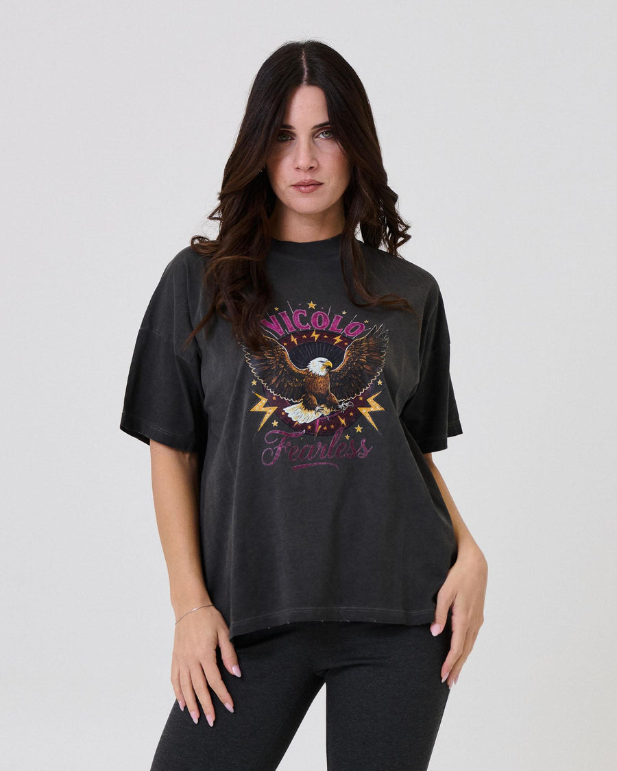 T-Shirt over Vicolo grigia con stampa aquila e logo lettering RF0302 UNI Vicolo 