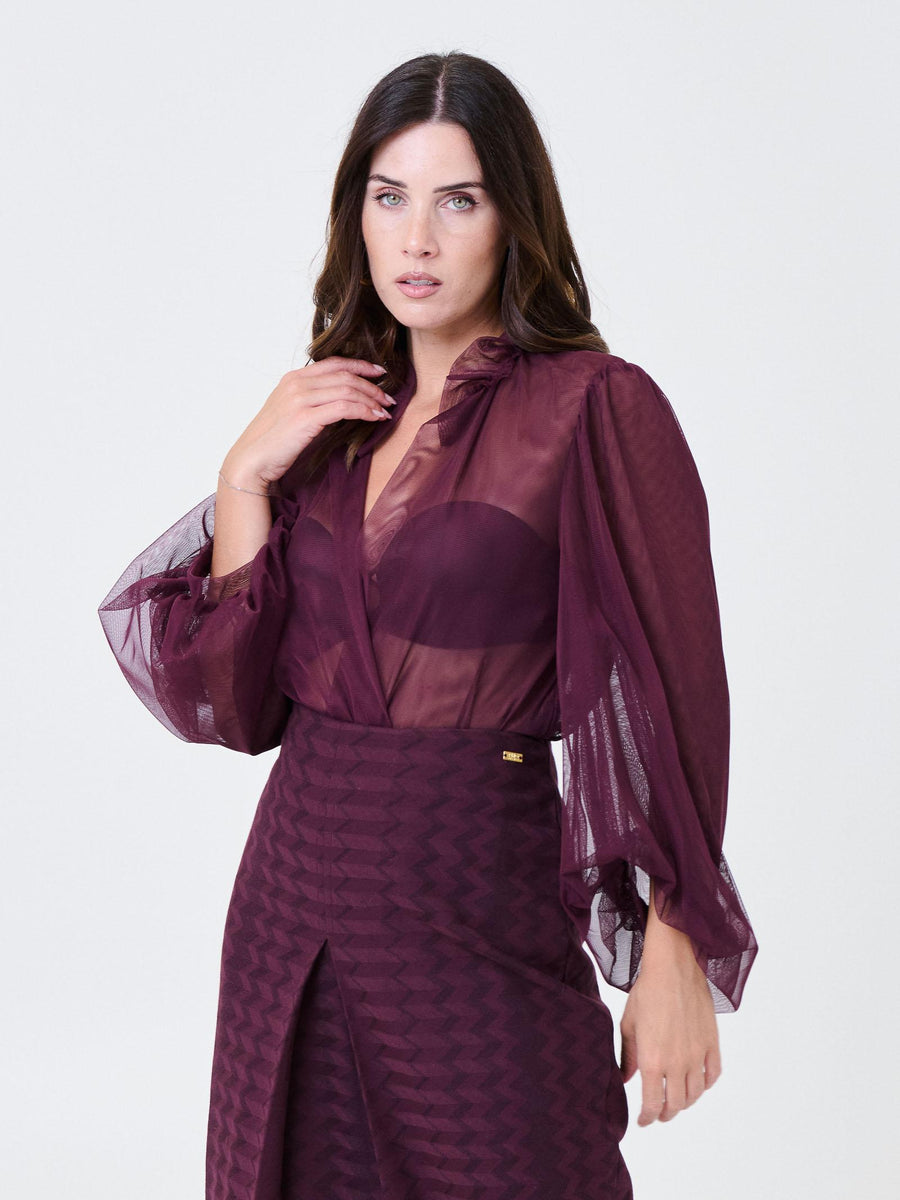 Body trasparente Pho Firenze vinaccio con maniche a sbuffo 4324071 WINE PHO FIRENZE 