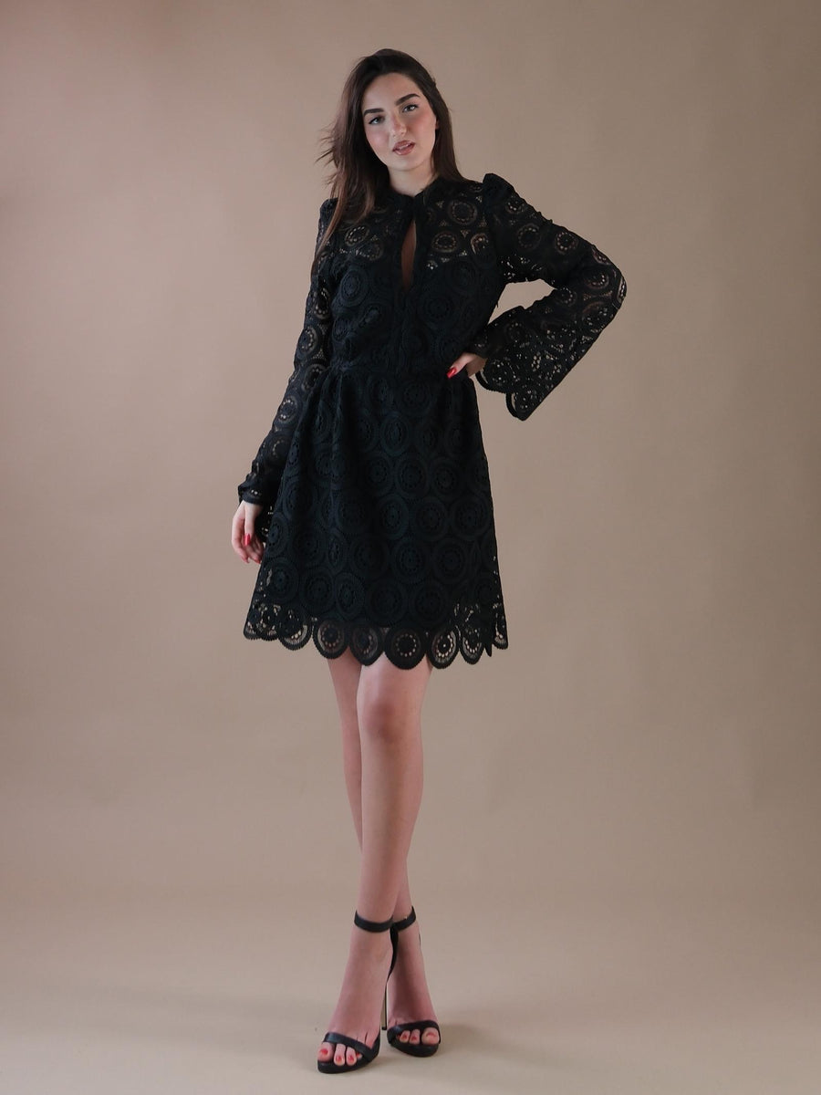 Abito nero in maglia traforata a manica lunga AB100 UNI Bohemian V 