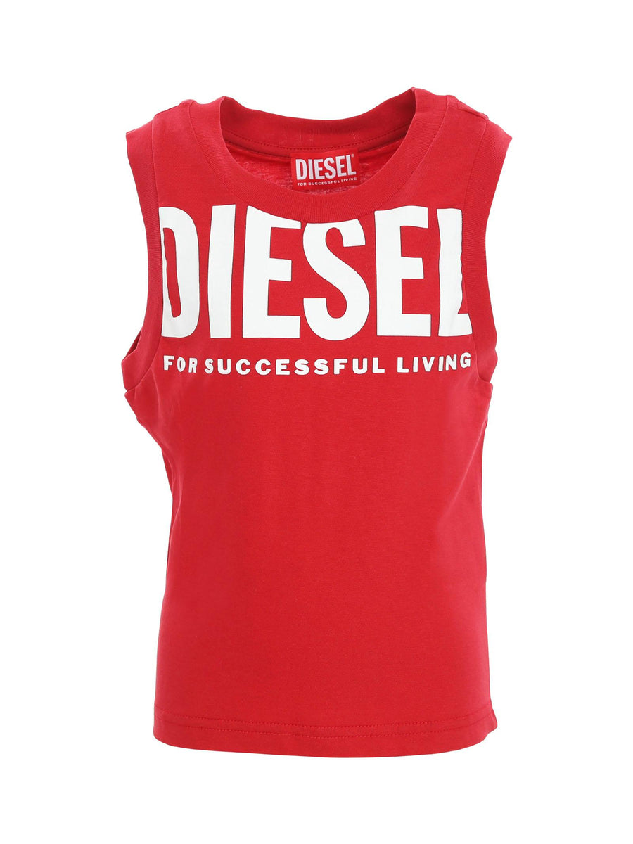 Canotta rossa con maxi stampa logo bianca J01874 K407 Diesel 