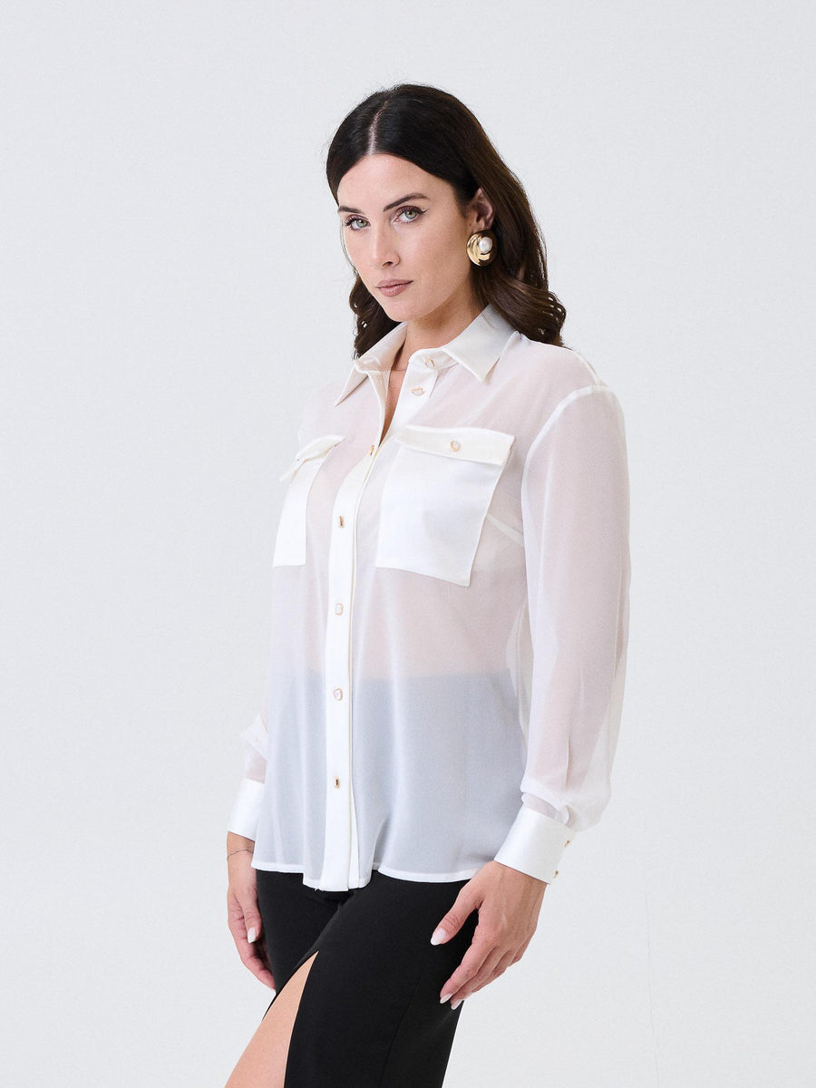 Camicia semi trasparente Silence Limited bianca con dettagli gioiello CA7015 MILK Silence Limited 