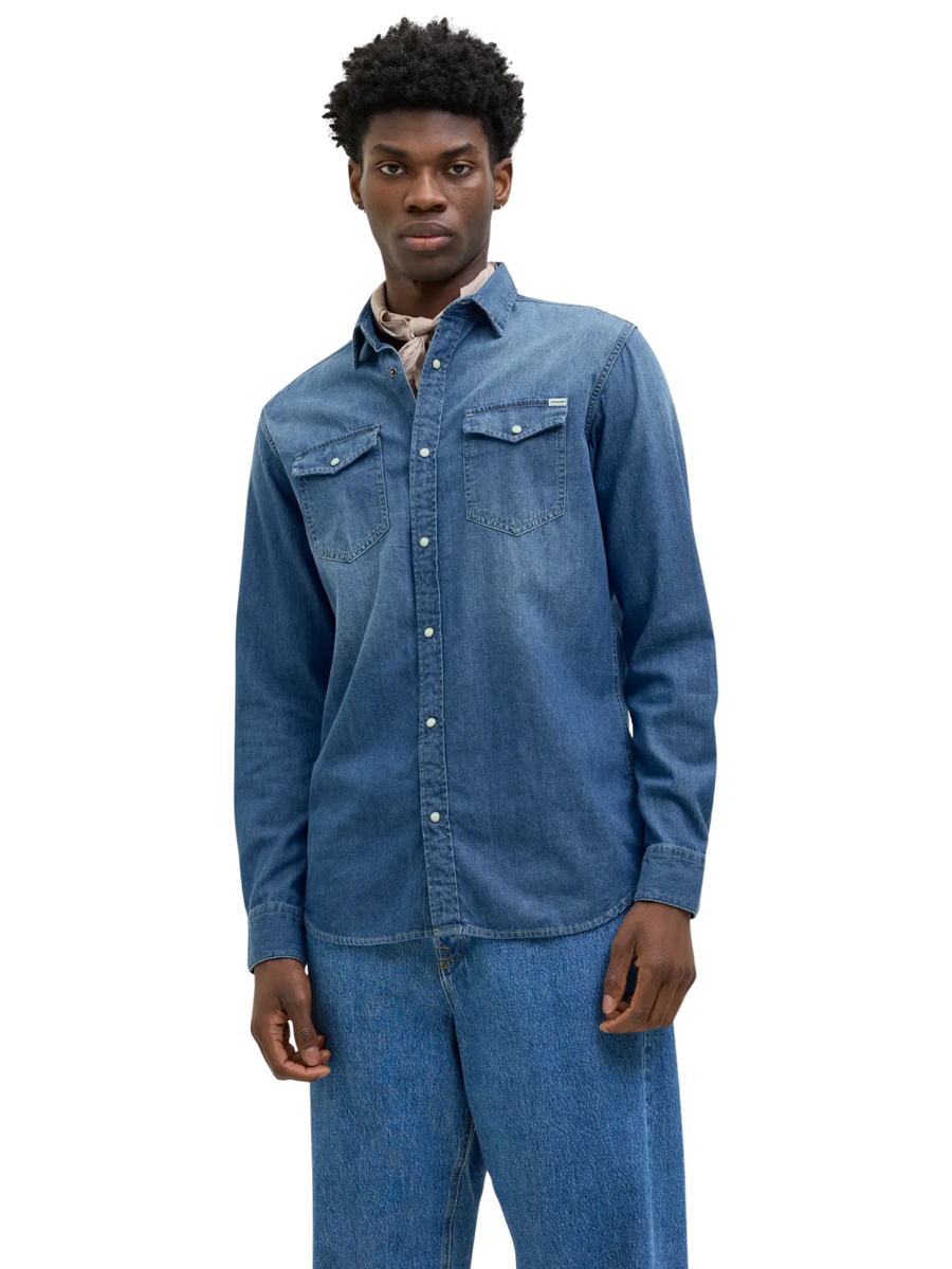 Camicia Jack & Jones blu in denim 12138115 Medium Blue Denim Jack & Jones 