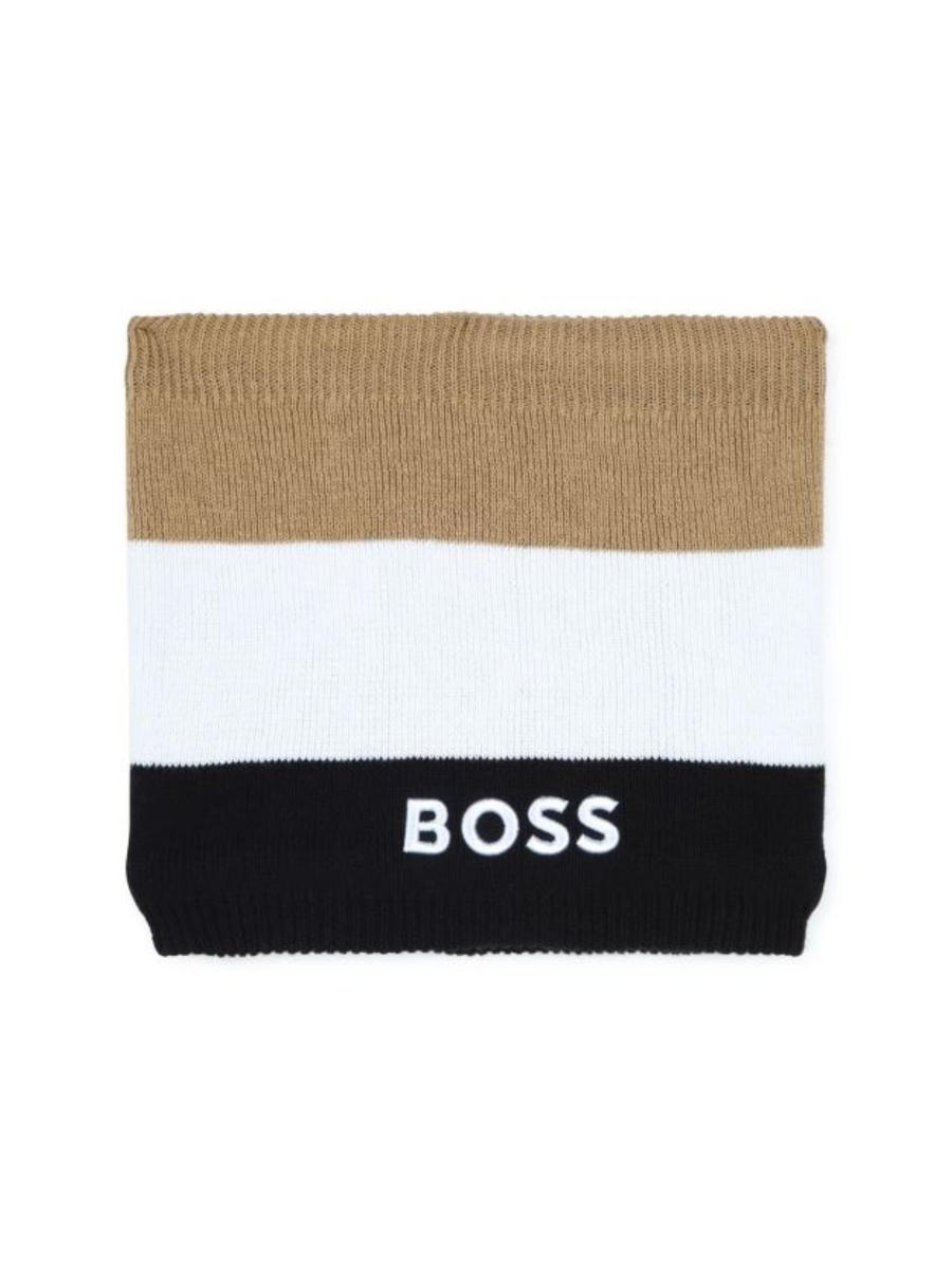 Sciarpa Boss nero con righe bianco beige J51603 09B Boss 