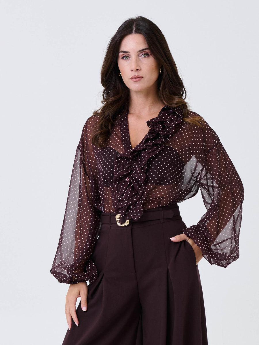 Camicia trasparente a pois Imperial prugna con volant CND7KIH PRUGNA Imperial 
