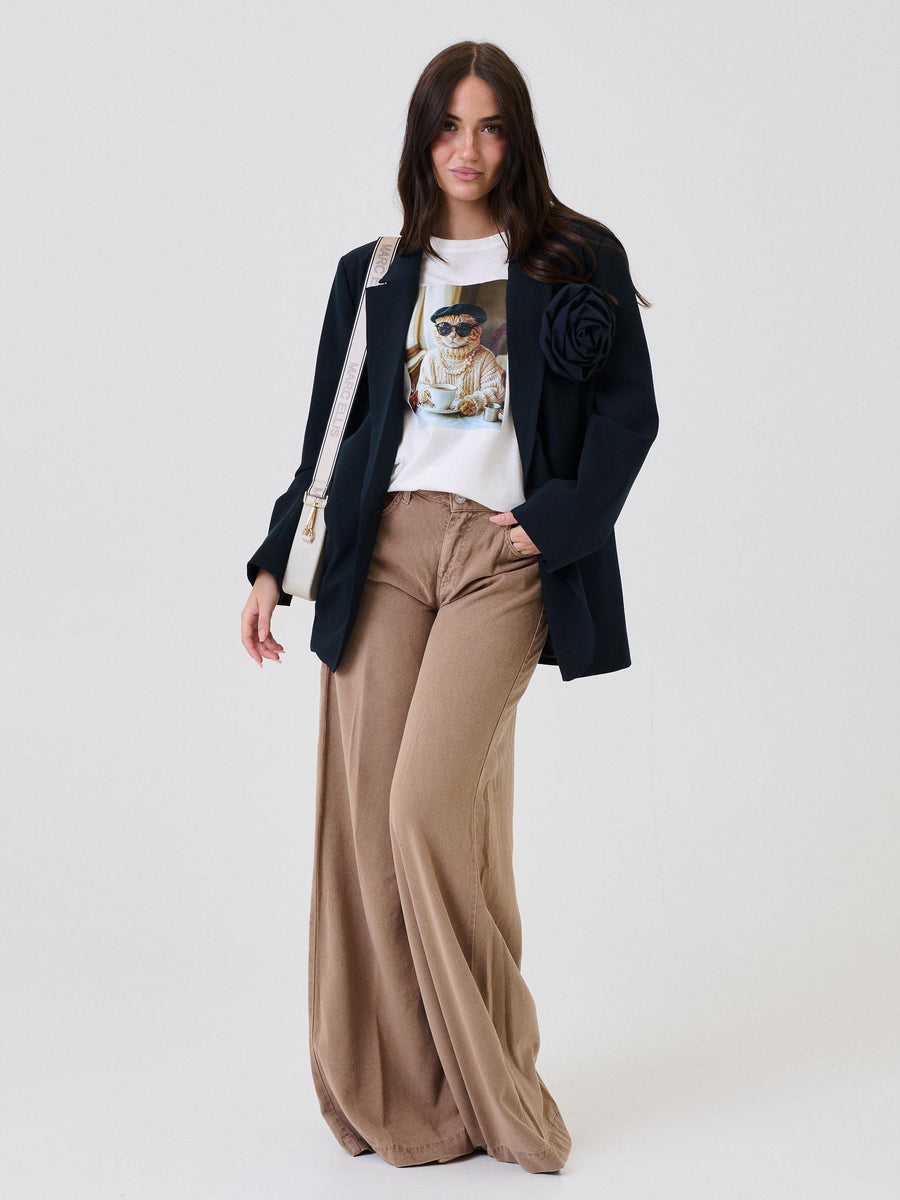 T-Shirt Vicolo bianca con stampa gattino con cappello e occhiali RF0284 BIA Vicolo 