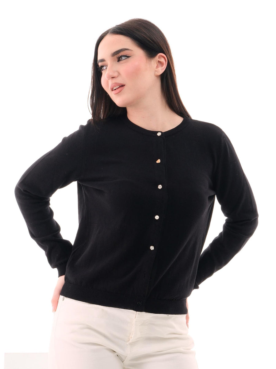 Cardigan Vicolo nero con bottoni gioiello 22001D NE Vicolo 