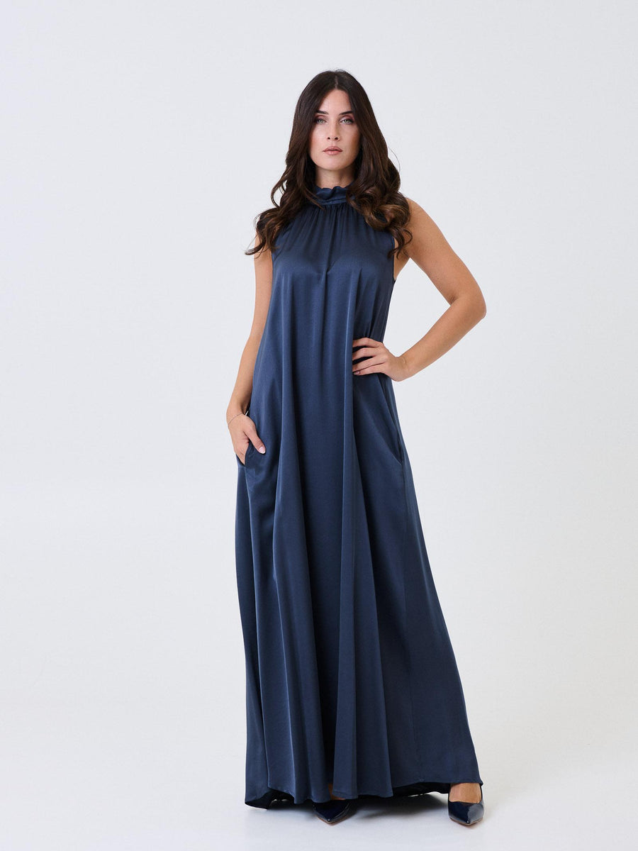 Abito lungo Armoire blu indaco a giro maniche e collo alto C394A22R INK Armoire 