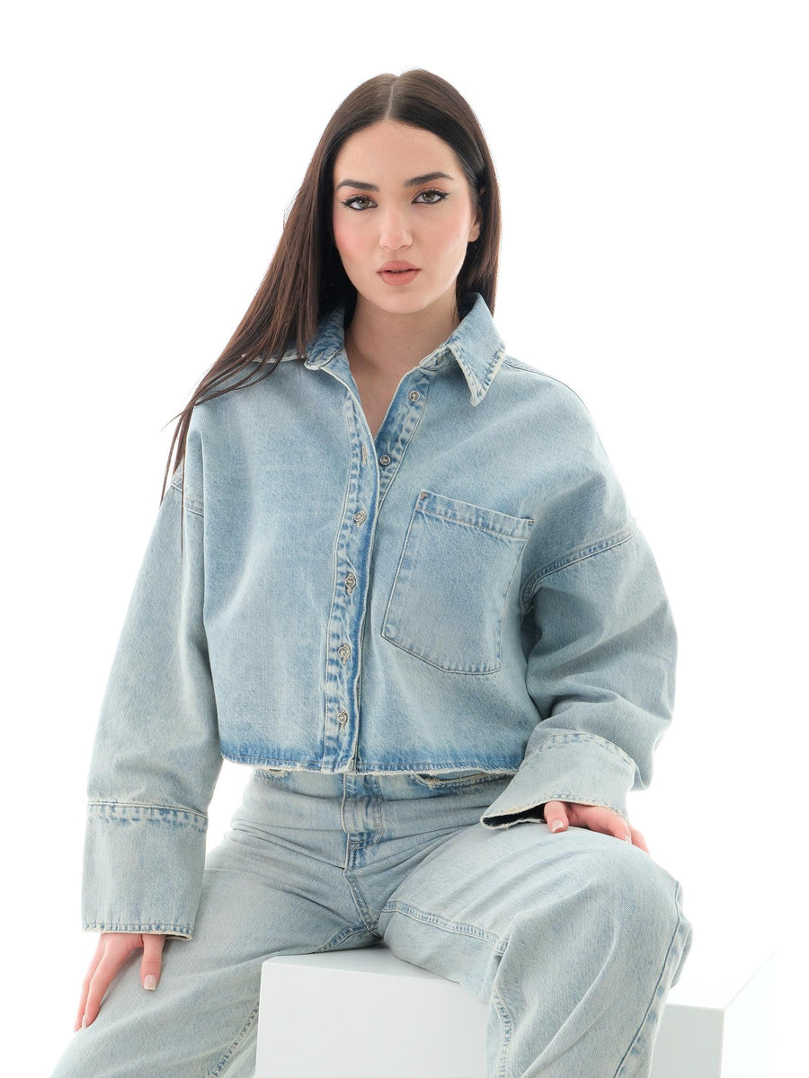 Camicia cropped Vicolo blu chiaro in denim DD5125 DNM Vicolo 